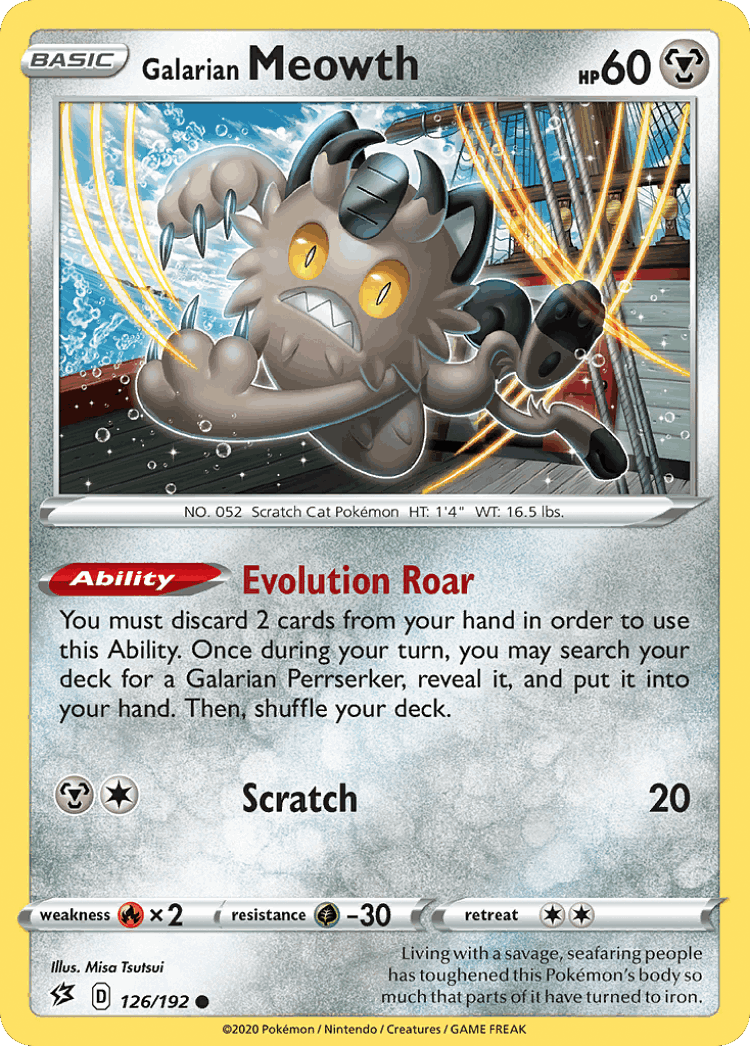 Galarian Meowth #126 from Rebel Clash - Common - Illustrated by Misa Tsutsui