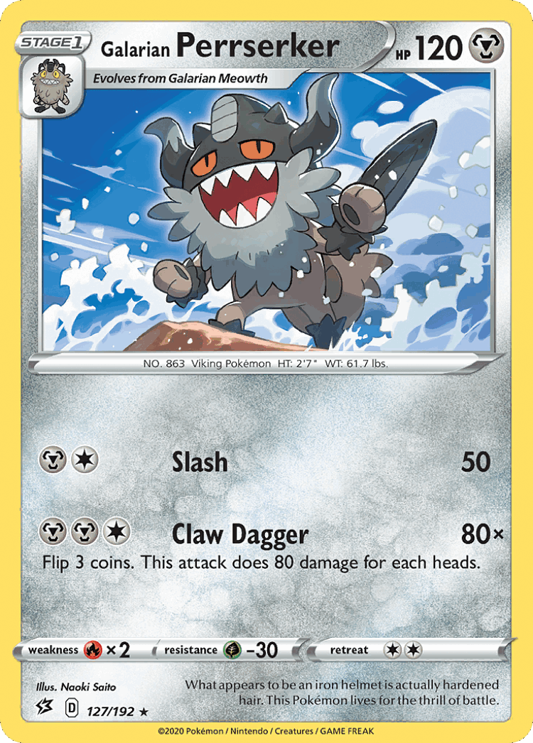 Galarian Perrserker #127 from Rebel Clash - Rare - Illustrated by Naoki Saito