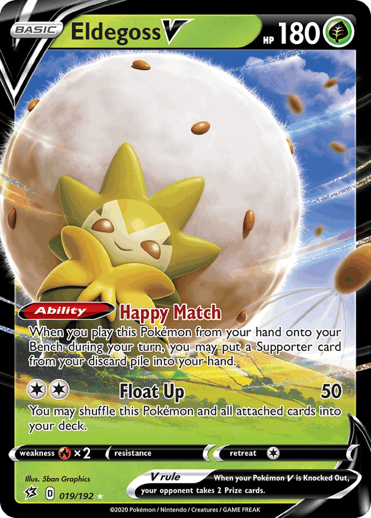 Eldegoss V #19 from Rebel Clash - Rare Holo V - Illustrated by 5ban Graphics