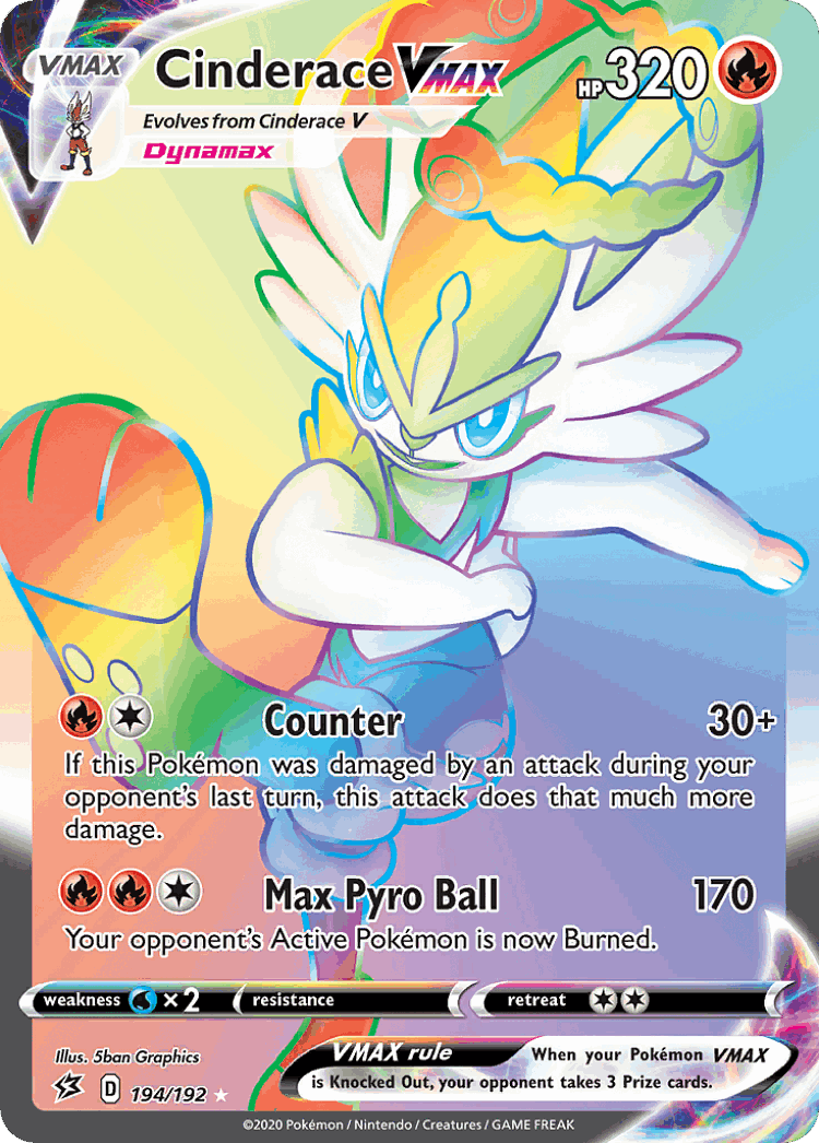 Cinderace VMAX #194 from Rebel Clash - Rare Rainbow - Illustrated by 5ban Graphics