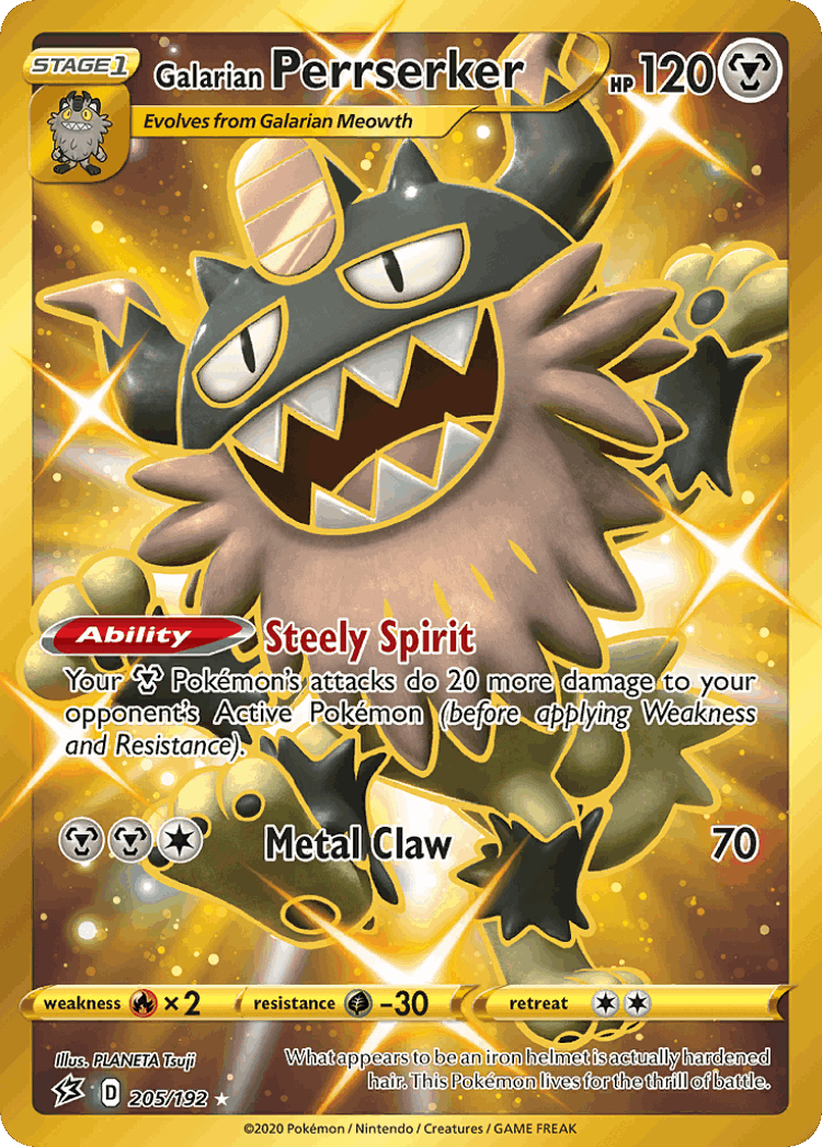 Galarian Perrserker #205 from Rebel Clash - Rare Secret - Illustrated by PLANETA Tsuji