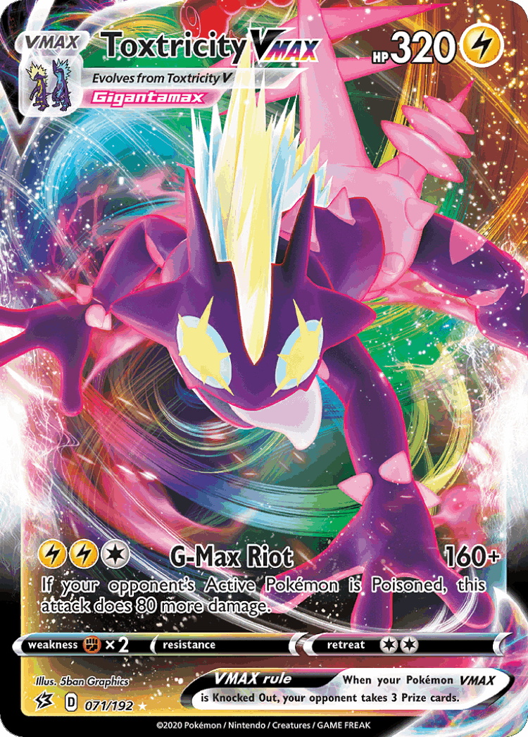 Toxtricity VMAX #71 from Rebel Clash - Rare Holo VMAX - Illustrated by 5ban Graphics