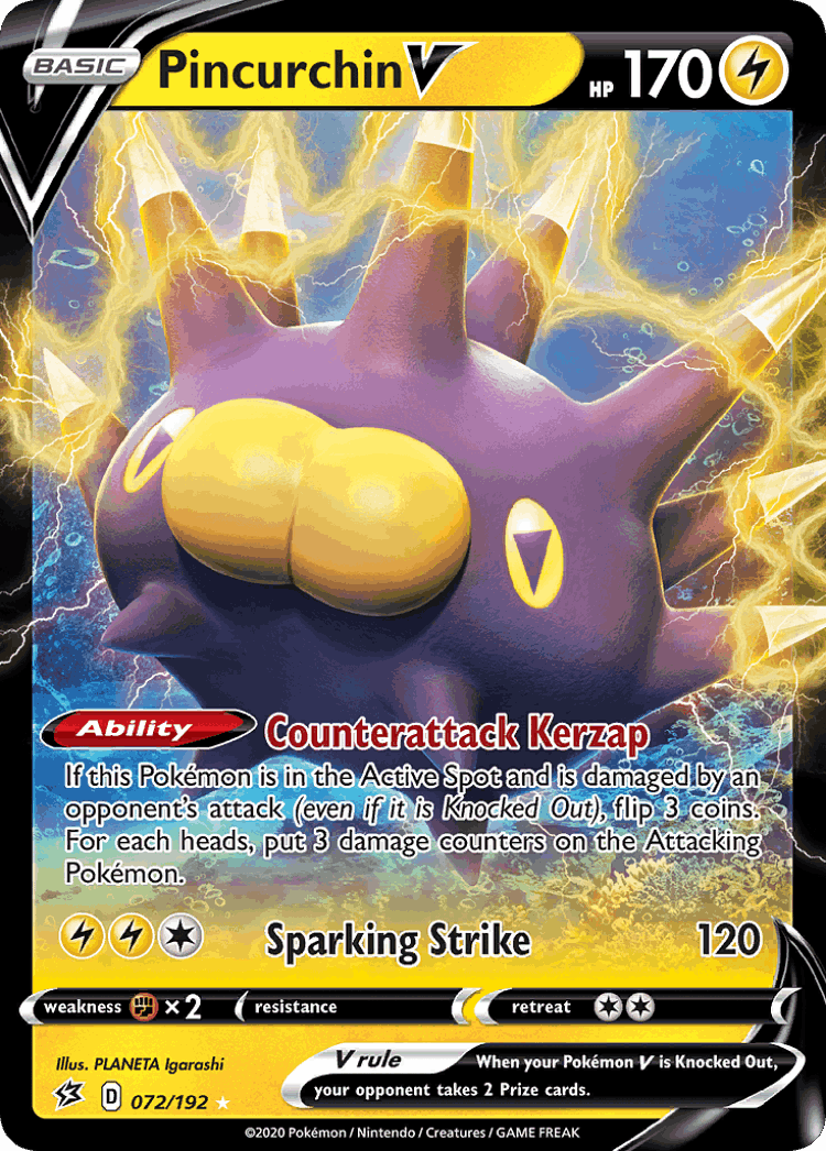 Pincurchin V #72 from Rebel Clash - Rare Holo V - Illustrated by PLANETA Igarashi