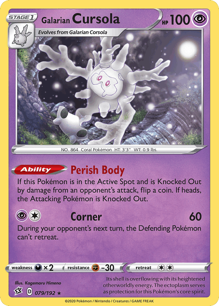 Galarian Cursola #79 from Rebel Clash - Rare Holo - Illustrated by Kagemaru Himeno