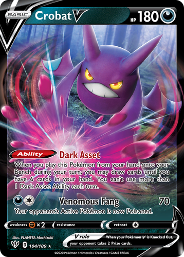 Crobat V #104 from Darkness Ablaze - Rare Holo V - Illustrated by PLANETA Mochizuki