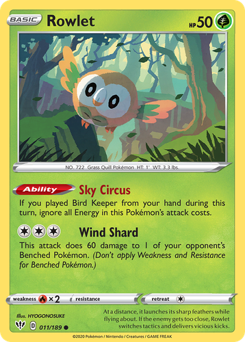 Rowlet Pokémon TCG card art