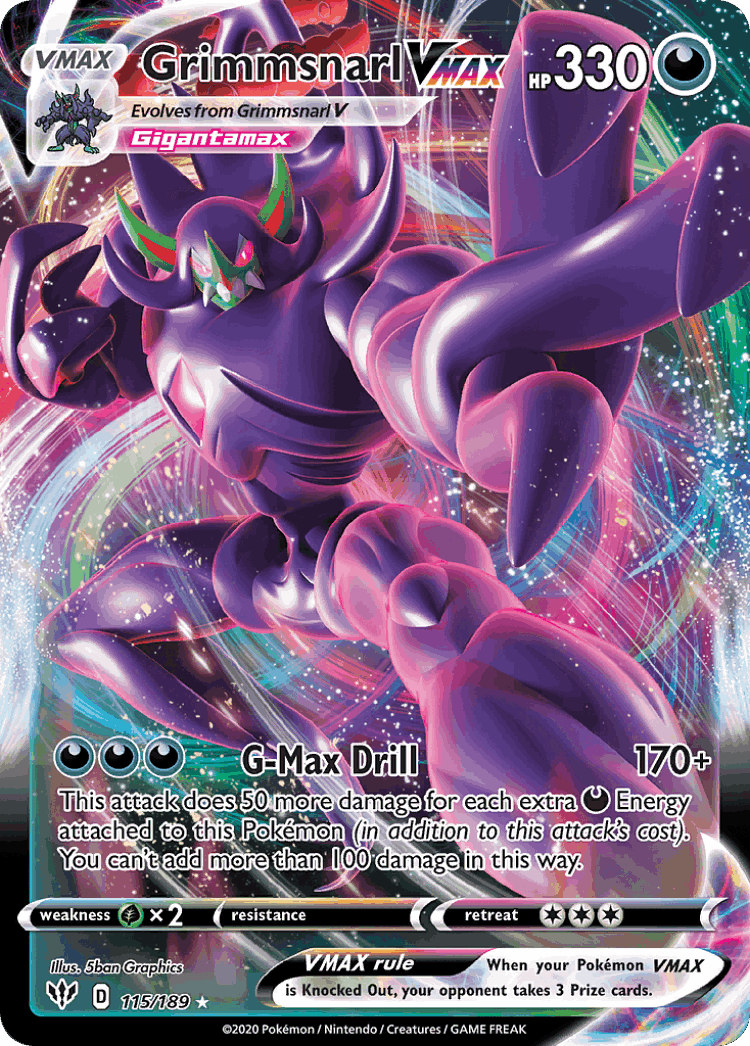 Grimmsnarl VMAX #115 from Darkness Ablaze - Rare Holo VMAX - Illustrated by 5ban Graphics