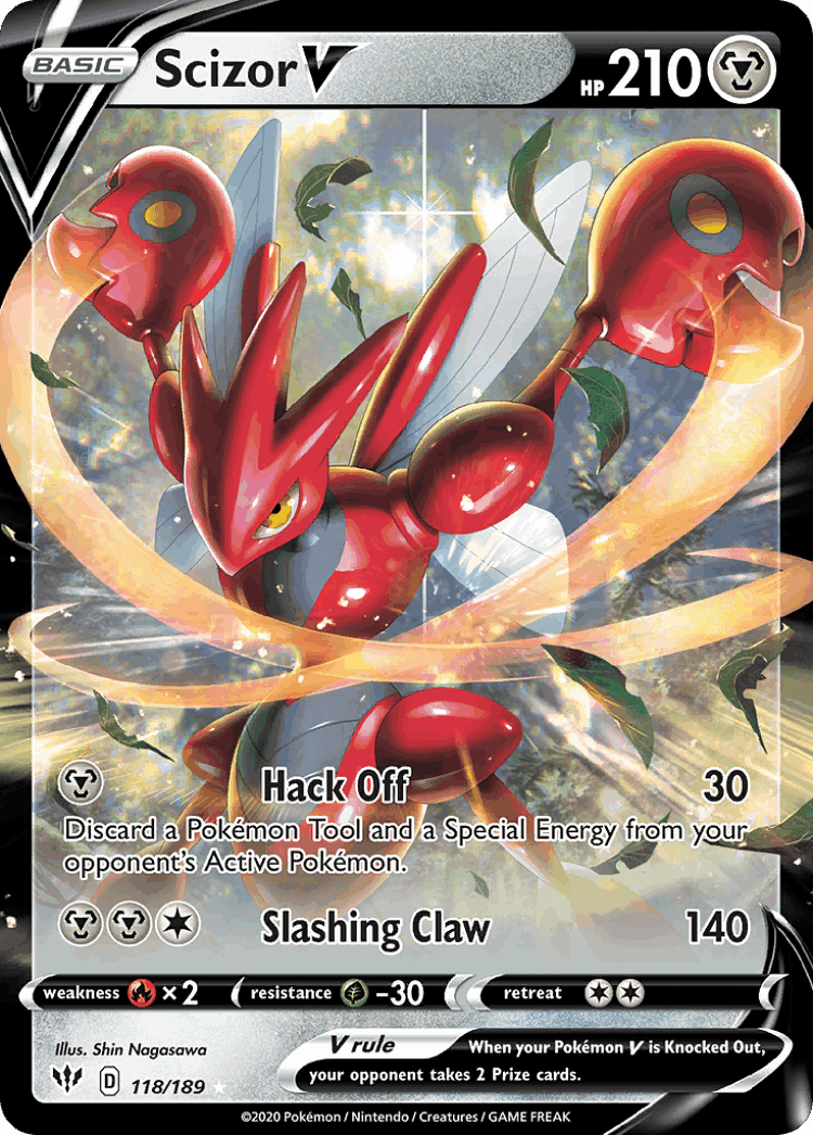 Scizor V #118 from Darkness Ablaze - Rare Holo V - Illustrated by Shin Nagasawa