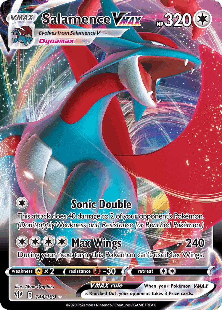 Salamence VMAX #144 from Darkness Ablaze - Rare Holo VMAX - Illustrated by 5ban Graphics
