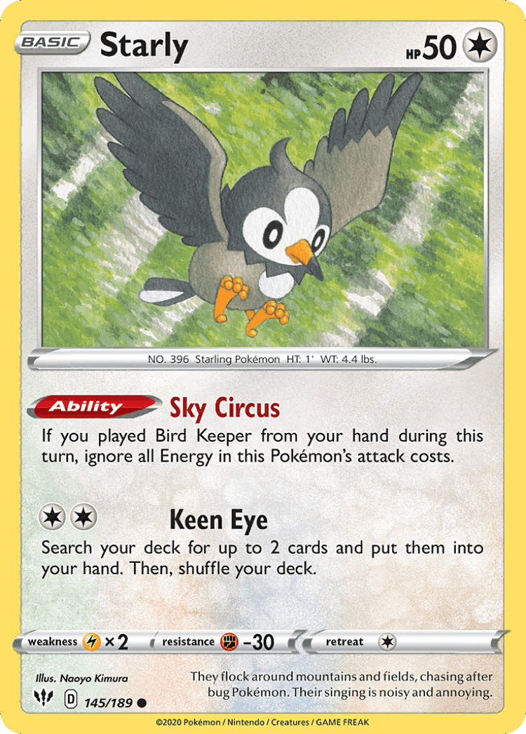 Starly #145 from Darkness Ablaze - Common - Illustrated by Naoyo Kimura