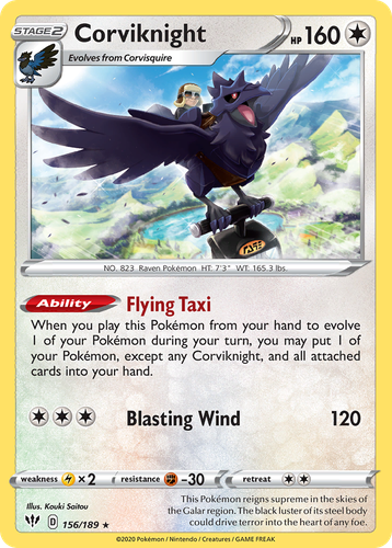 Corviknight #156 from Darkness Ablaze - Rare Holo - Illustrated by Kouki Saitou