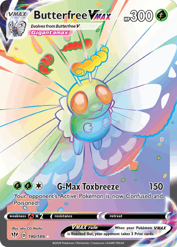 Butterfree VMAX #190 from Darkness Ablaze - Rare Rainbow - Illustrated by aky CG Works
