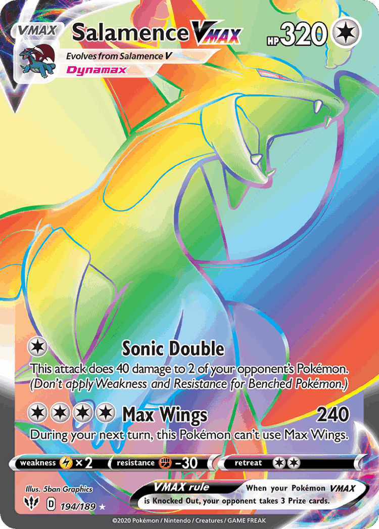 Salamence VMAX #194 from Darkness Ablaze - Rare Rainbow - Illustrated by 5ban Graphics