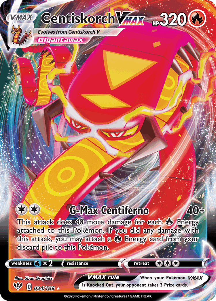 Centiskorch VMAX #34 from Darkness Ablaze - Rare Holo VMAX - Illustrated by 5ban Graphics