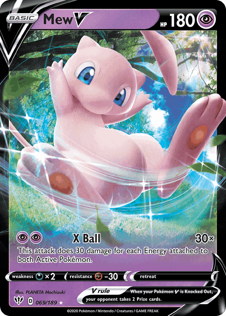 Mew V #69 from Darkness Ablaze - Rare Holo V - Illustrated by PLANETA Mochizuki