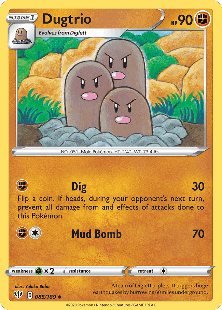 Dugtrio #85 from Darkness Ablaze - Uncommon - Illustrated by Yukiko Baba