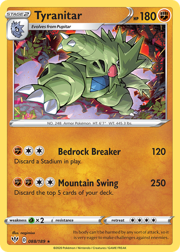 Tyranitar #88 from Darkness Ablaze - Rare Holo - Illustrated by nagimiso