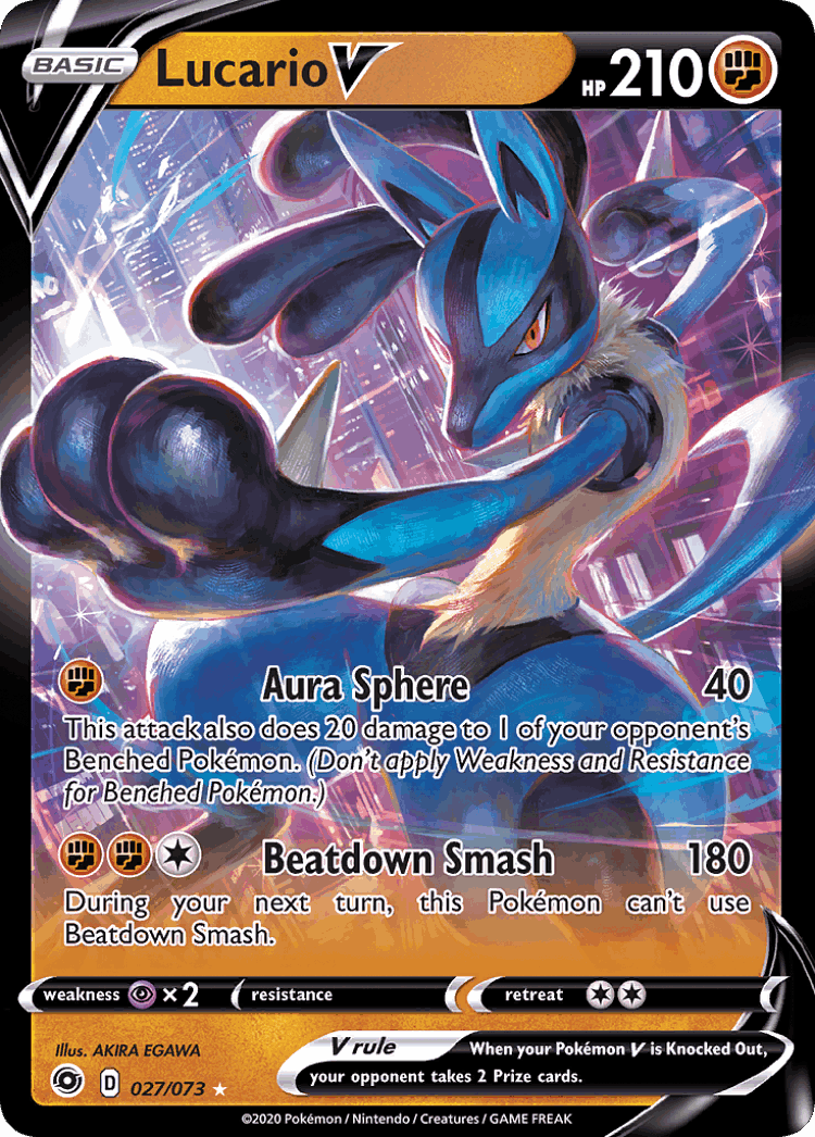 Lucario V #27 from Champion's Path - Rare Holo V - Illustrated by AKIRA EGAWA