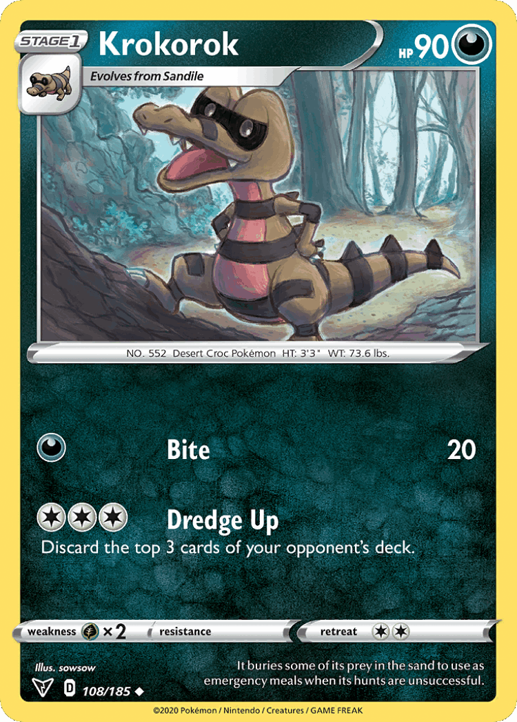 Krokorok #108 from Vivid Voltage - Uncommon - Illustrated by sowsow