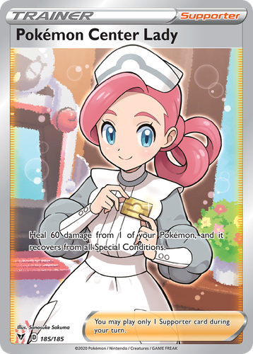 Pokémon Center Lady #185 from Vivid Voltage - Rare Ultra - Illustrated by Sanosuke Sakuma