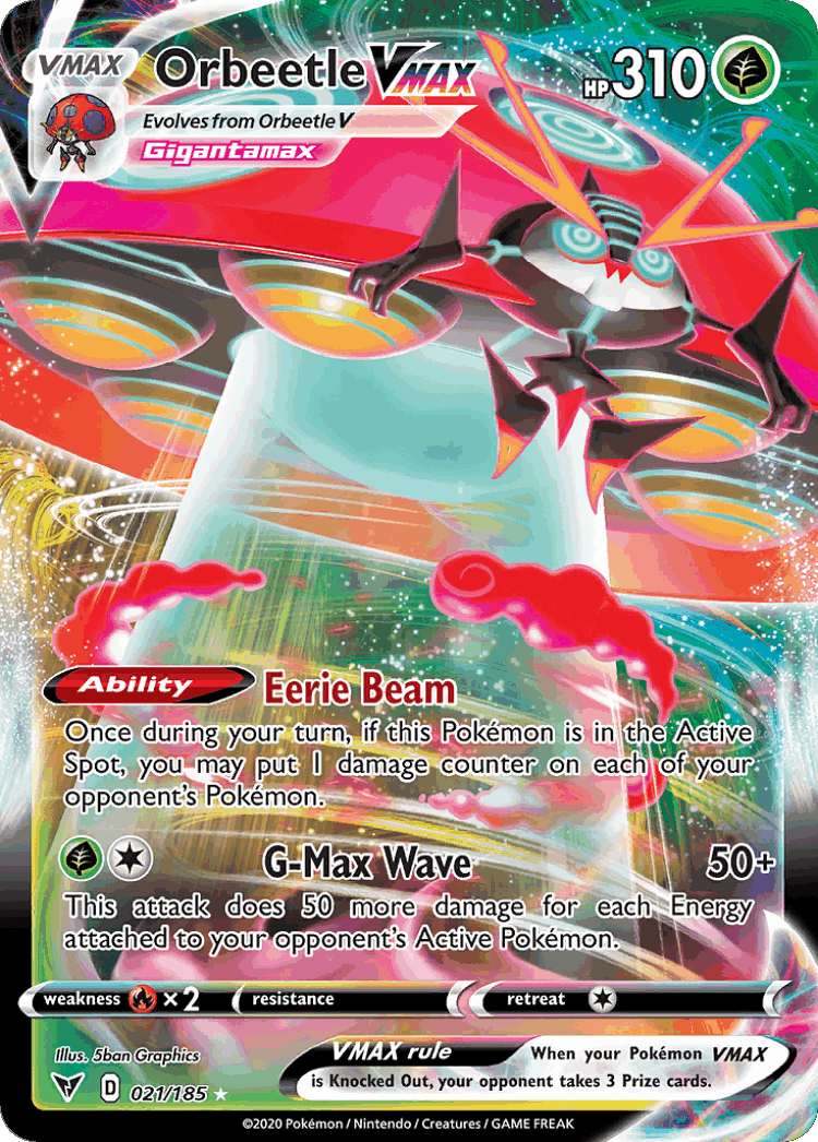 Orbeetle VMAX #21 from Vivid Voltage - Rare Holo VMAX - Illustrated by 5ban Graphics