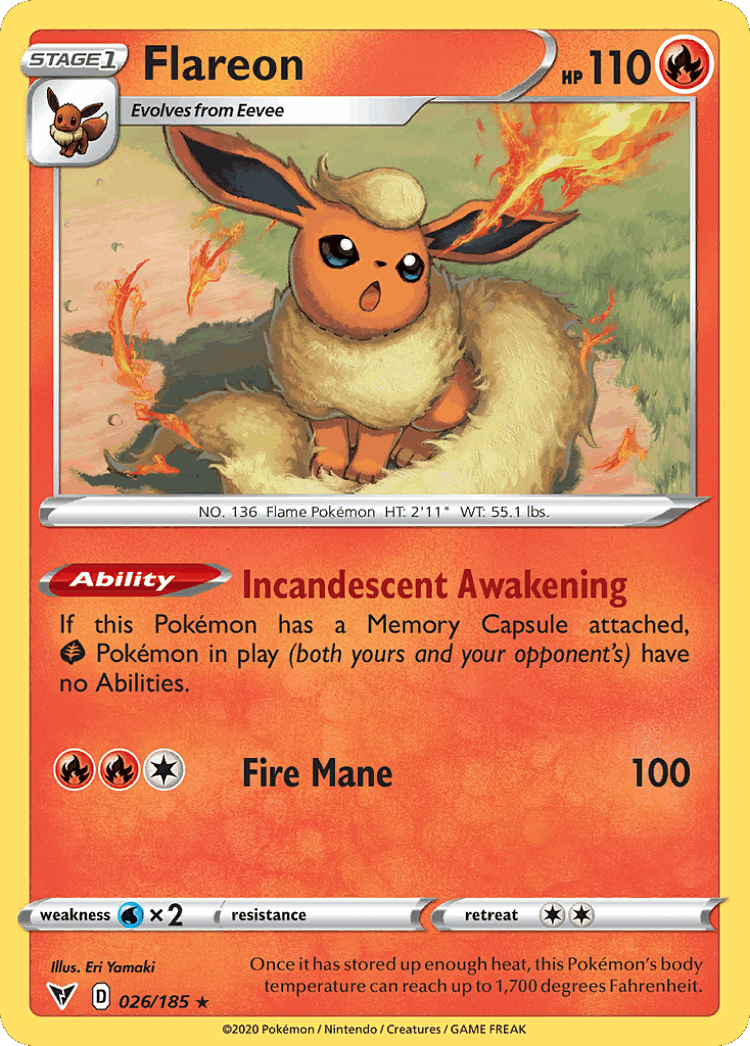Flareon #26 from Vivid Voltage - Rare - Illustrated by Eri Yamaki