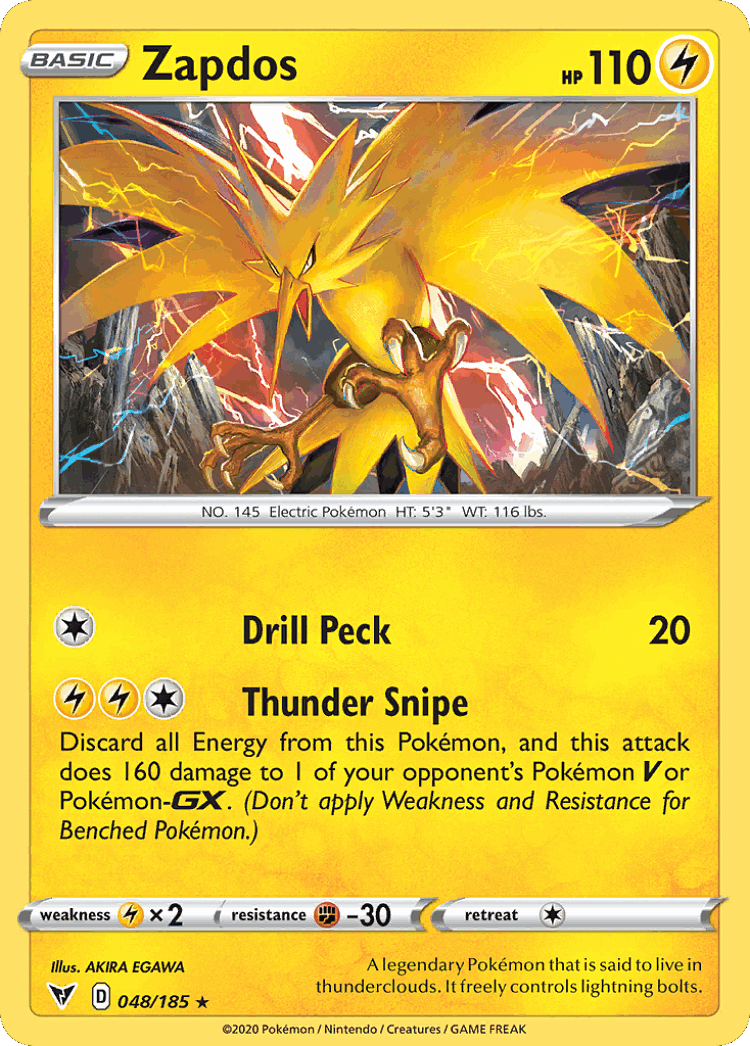 Zapdos #48 from Vivid Voltage - Rare Holo - Illustrated by AKIRA EGAWA