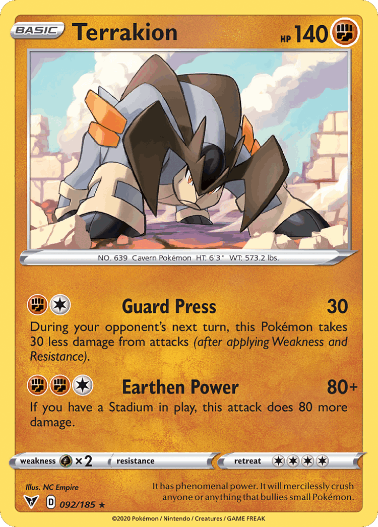 Terrakion #92 from Vivid Voltage - Rare - Illustrated by NC Empire