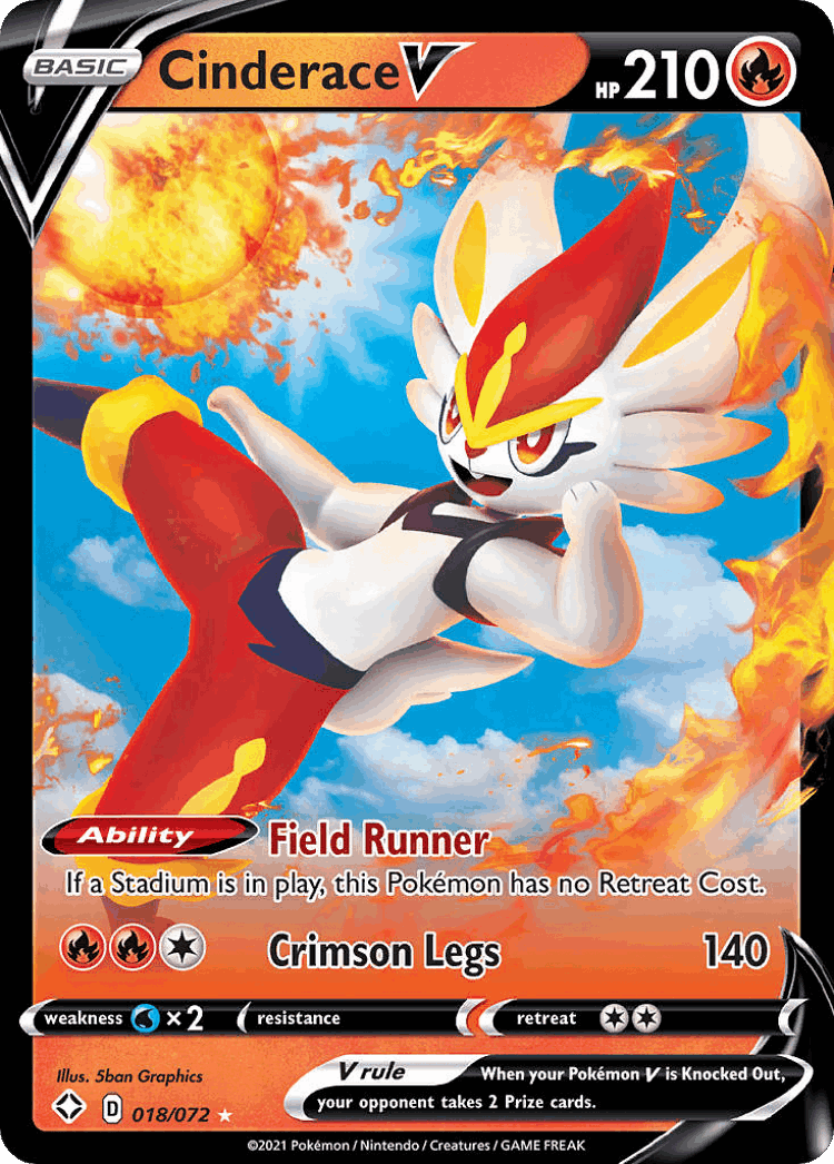 Cinderace V #18 from Shining Fates - Rare Holo V - Illustrated by 5ban Graphics
