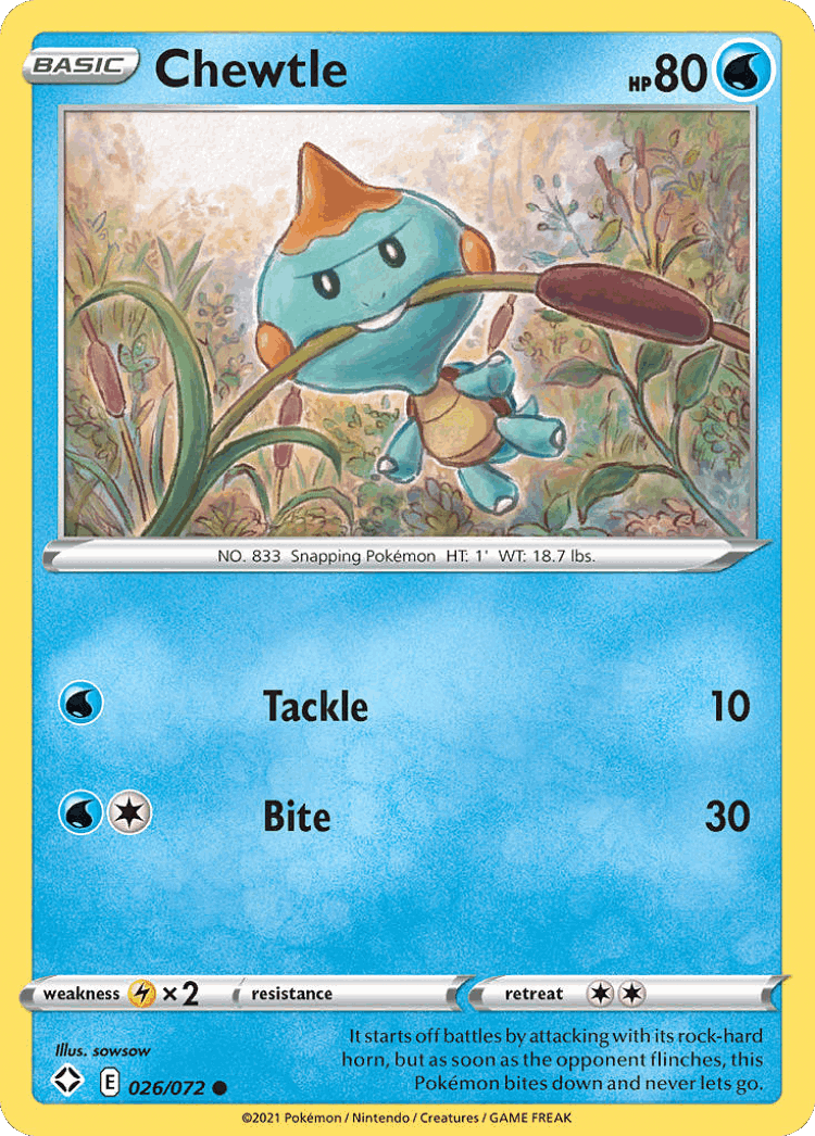 Chewtle #26 from Shining Fates - Common - Illustrated by sowsow