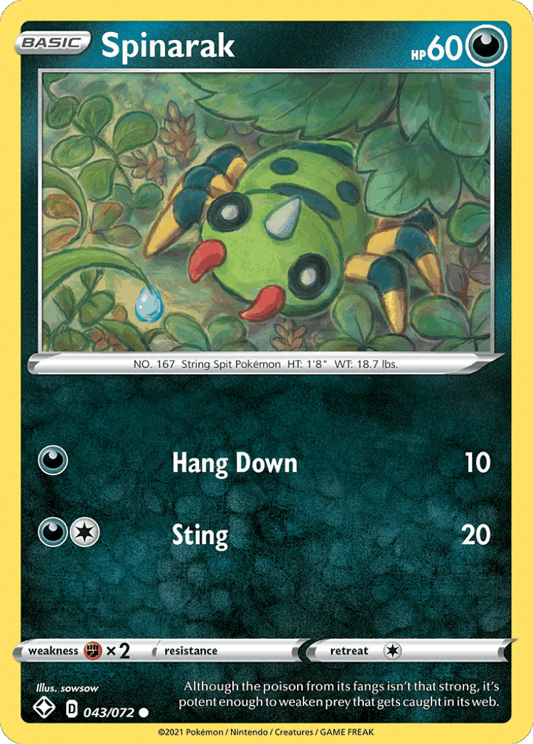 Spinarak #43 from Shining Fates - Common - Illustrated by sowsow