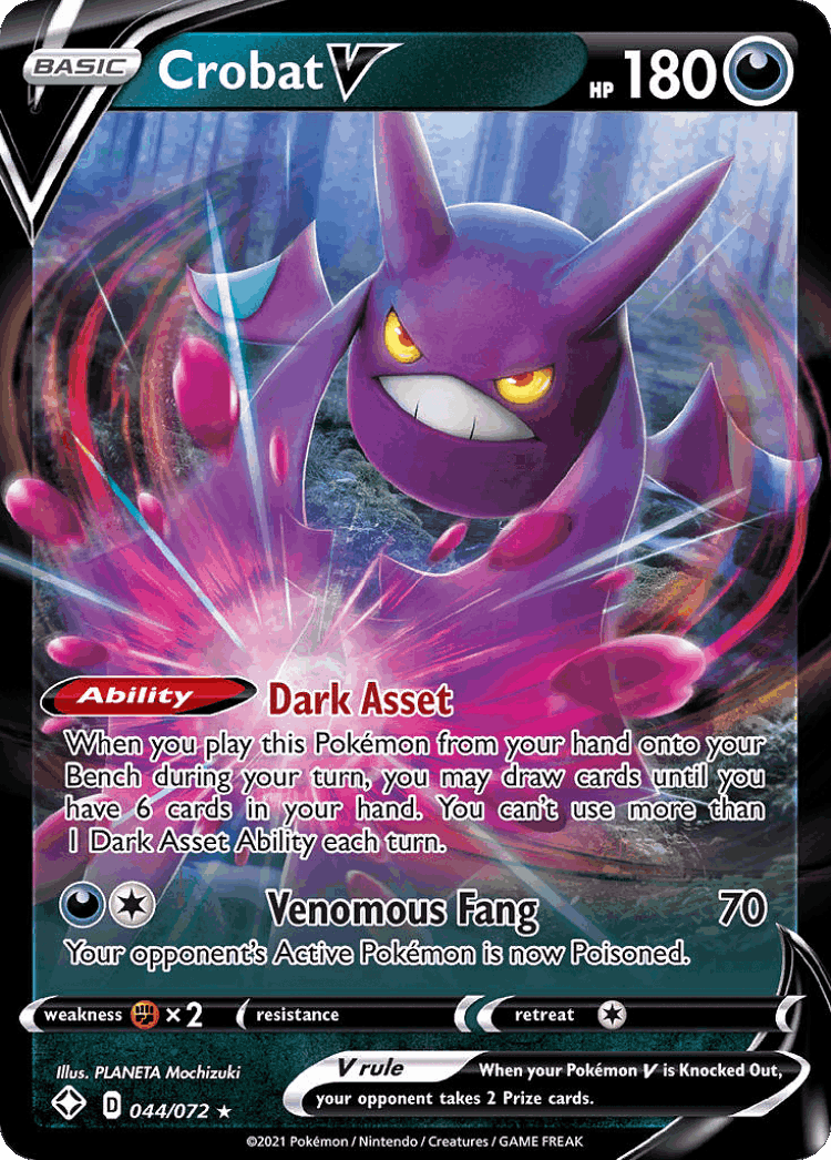 Crobat V #44 from Shining Fates - Rare Holo V - Illustrated by PLANETA Mochizuki