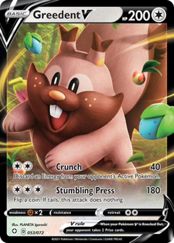 Greedent V #53 from Shining Fates - Rare Holo V - Illustrated by PLANETA Igarashi
