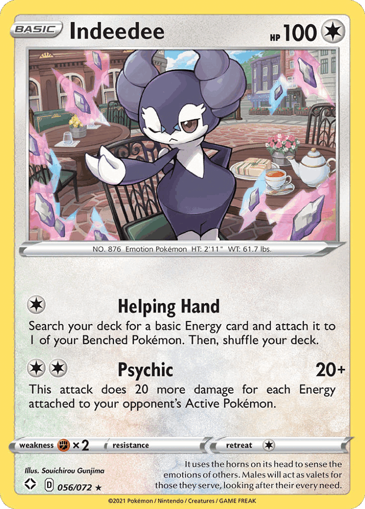 Indeedee #56 from Shining Fates - Rare Holo - Illustrated by Souichirou Gunjima