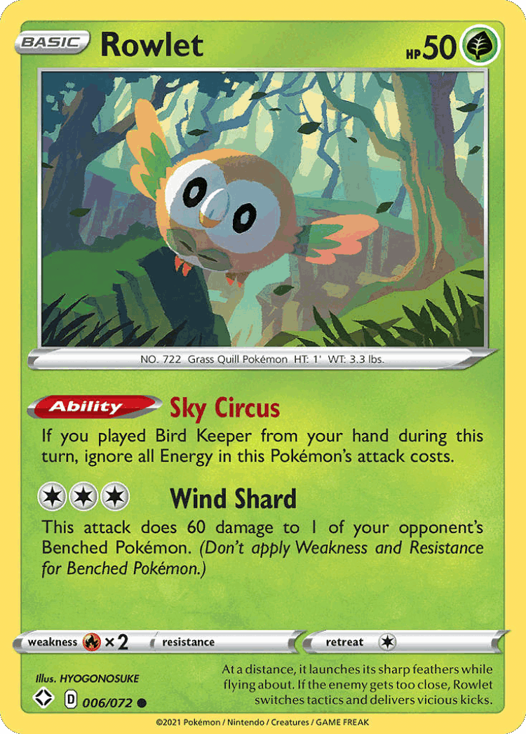 Rowlet #6 from Shining Fates - Common - Illustrated by HYOGONOSUKE