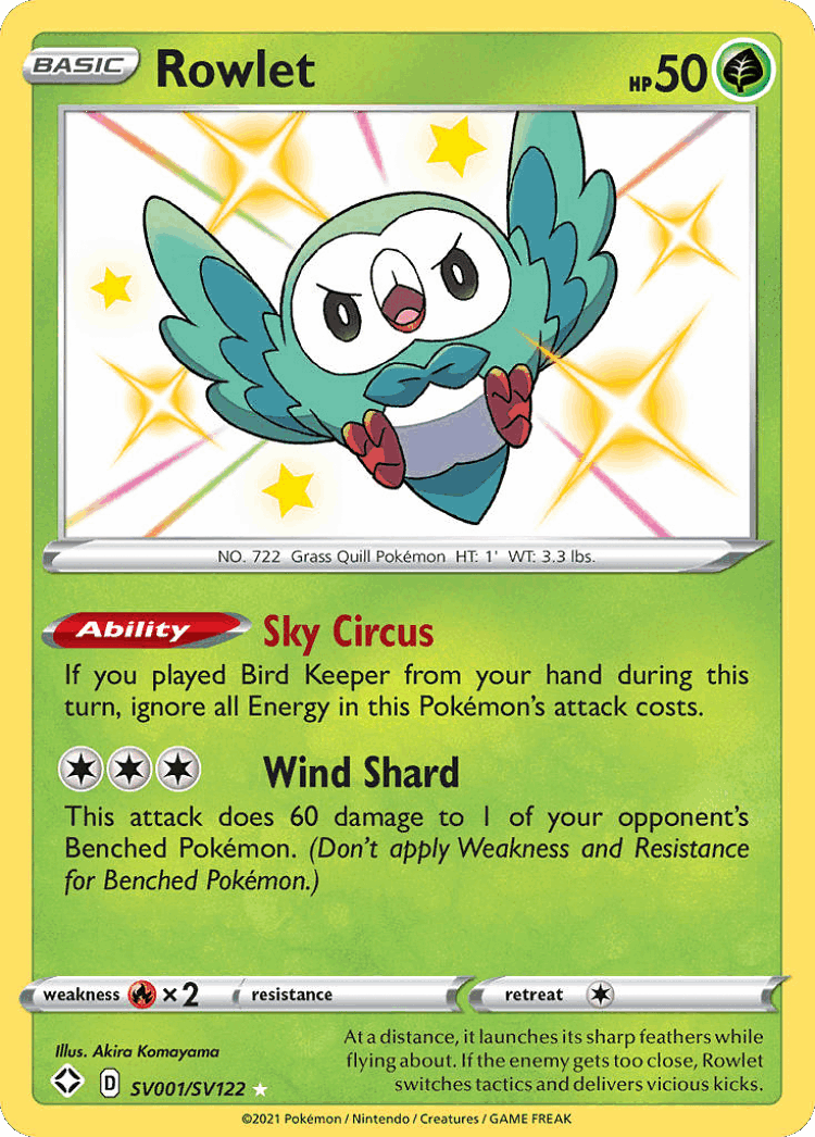 Rowlet #1 from Shining Fates Shiny Vault - Rare Shiny - Illustrated by Akira Komayama