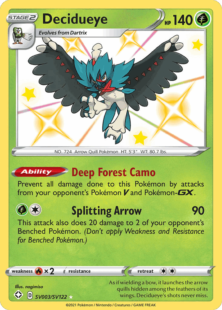 Decidueye #3 from Shining Fates Shiny Vault - Rare Shiny - Illustrated by nagimiso