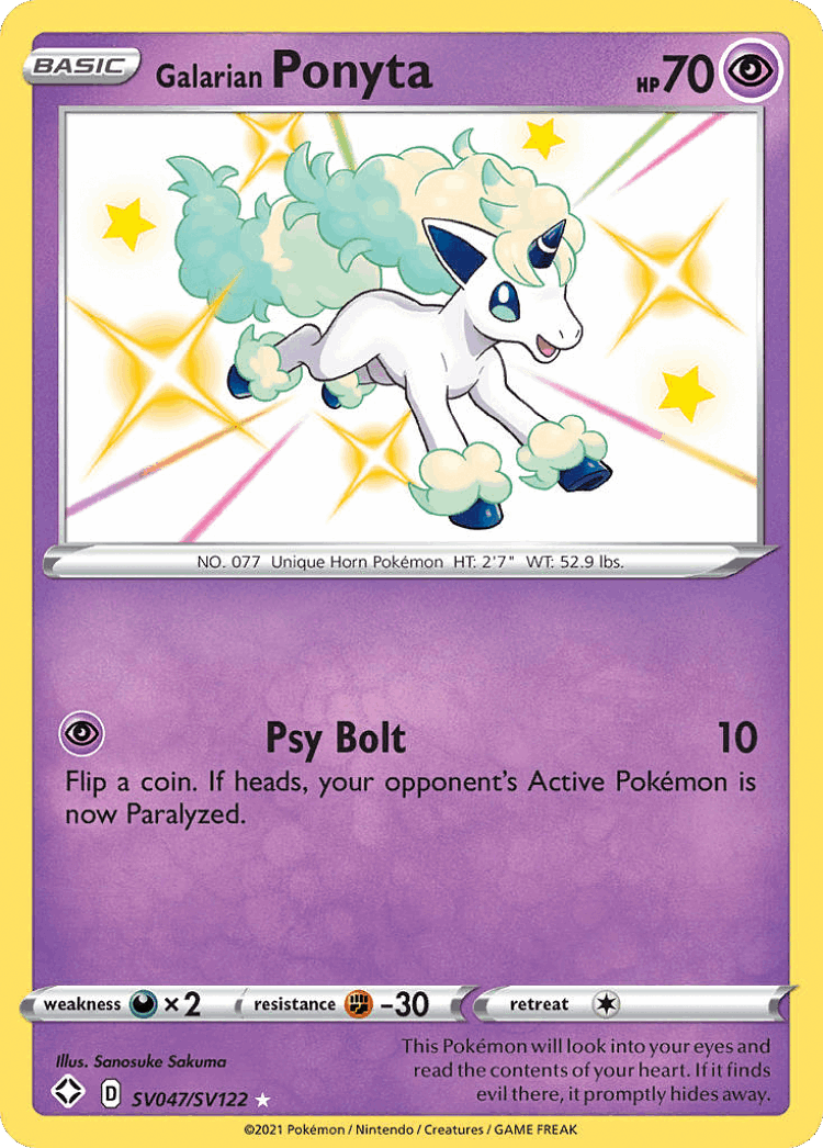 Galarian Ponyta #47 from Shining Fates Shiny Vault - Rare Shiny - Illustrated by Sanosuke Sakuma