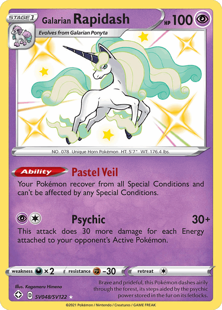 Galarian Rapidash #48 from Shining Fates Shiny Vault - Rare Shiny - Illustrated by Kagemaru Himeno