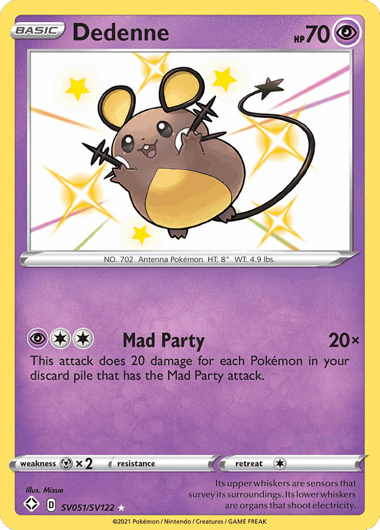 Dedenne #51 from Shining Fates Shiny Vault - Rare Shiny - Illustrated by Mizue