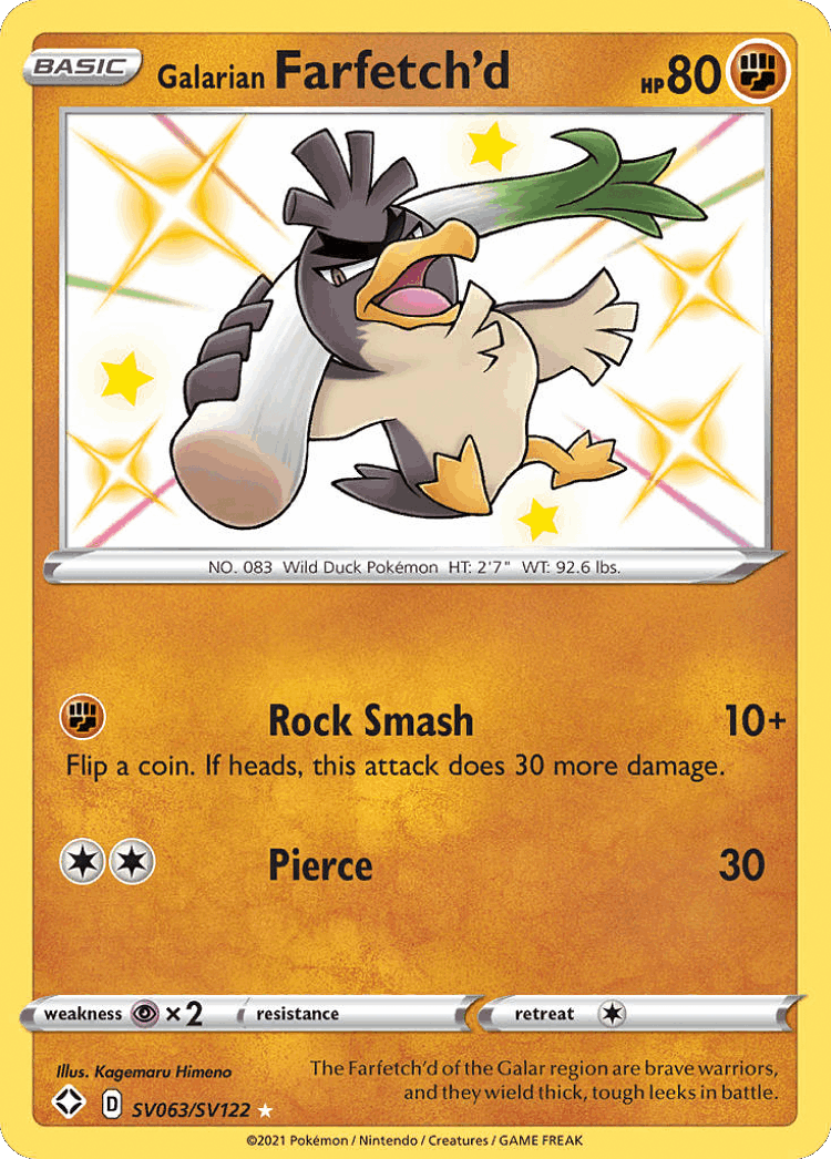 Galarian Farfetch'd #63 from Shining Fates Shiny Vault - Rare Shiny - Illustrated by Kagemaru Himeno