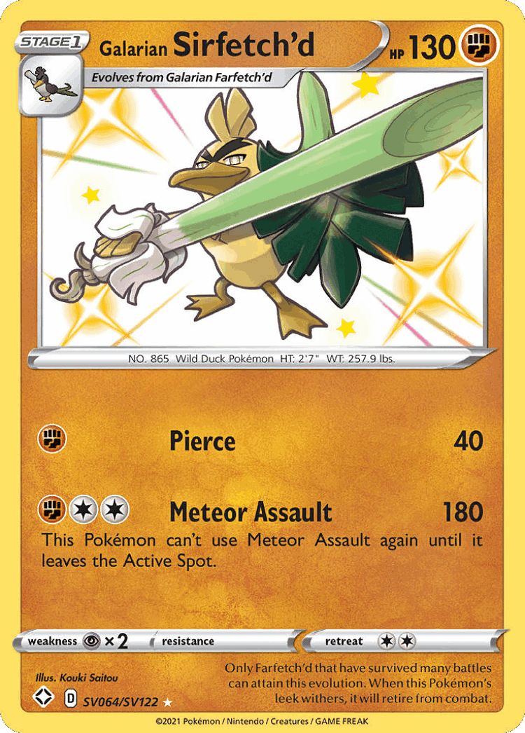 Galarian Sirfetch'd #64 from Shining Fates Shiny Vault - Rare Shiny - Illustrated by Kouki Saitou