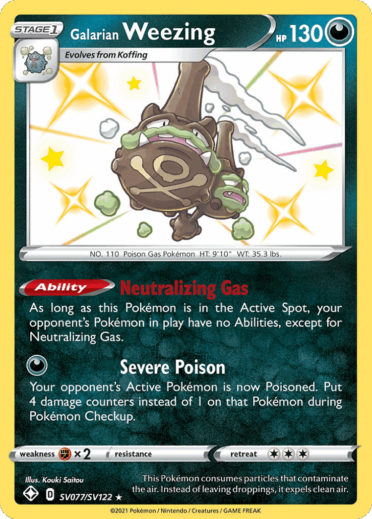 Galarian Weezing #77 from Shining Fates Shiny Vault - Rare Shiny - Illustrated by Kouki Saitou