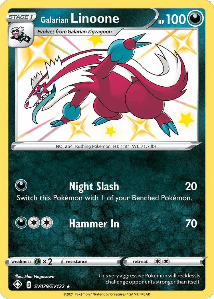 Galarian Linoone #79 from Shining Fates Shiny Vault - Rare Shiny - Illustrated by Shin Nagasawa