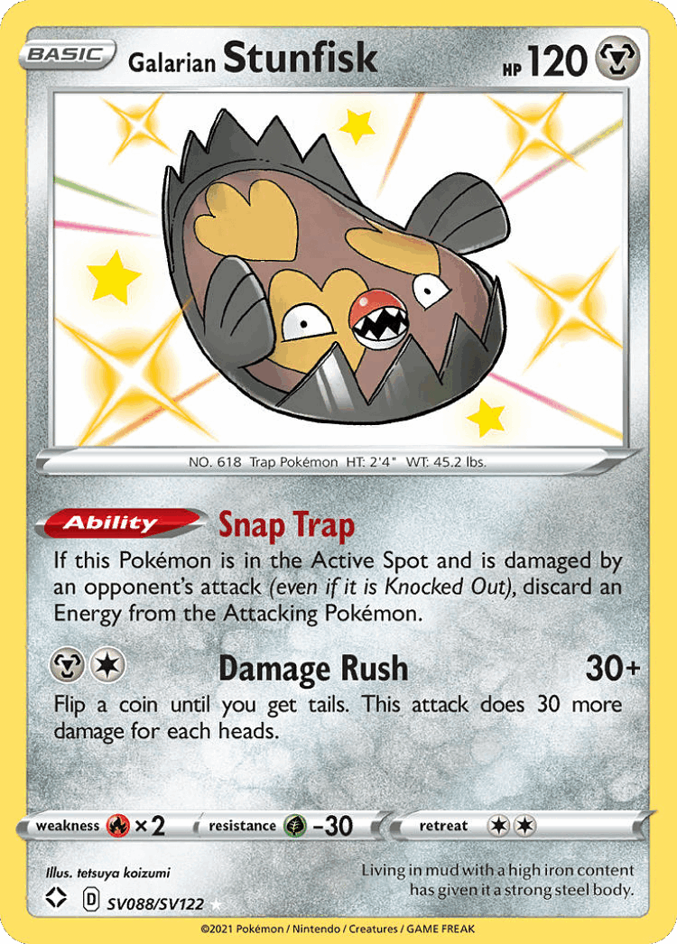 Galarian Stunfisk #88 from Shining Fates Shiny Vault - Rare Shiny - Illustrated by tetsuya koizumi