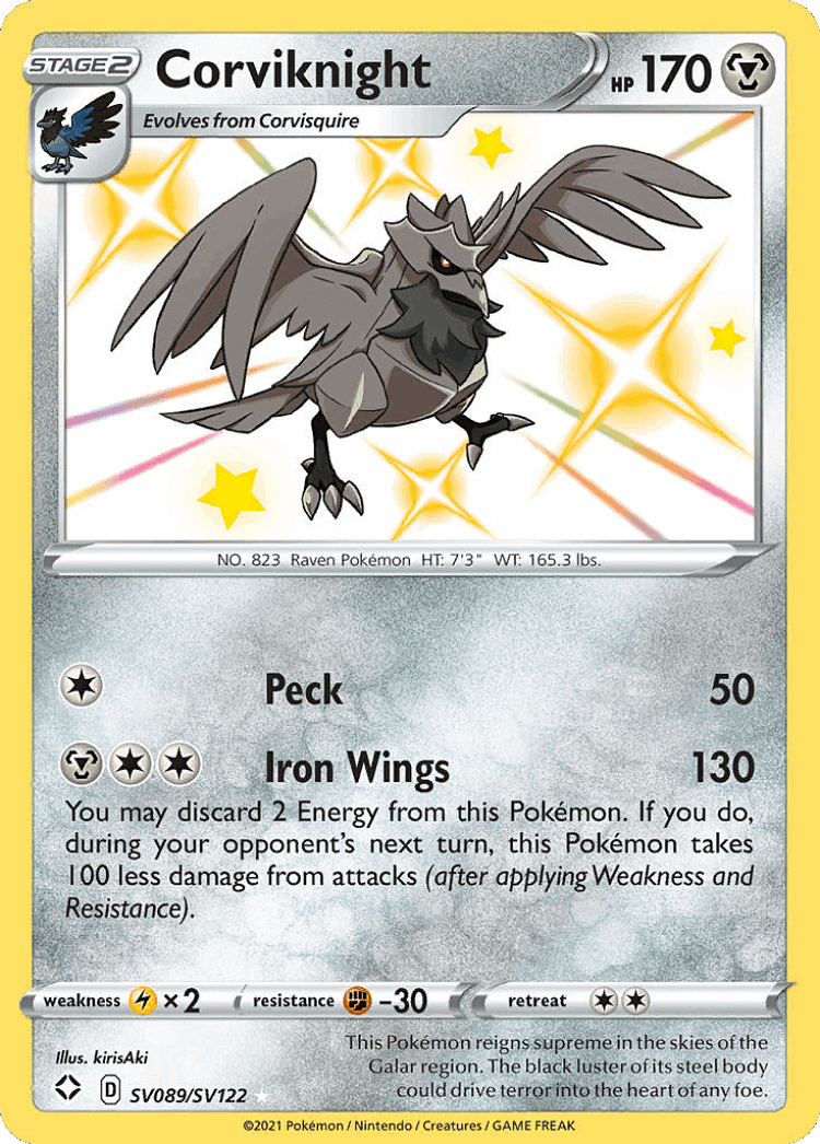 Corviknight #89 from Shining Fates Shiny Vault - Rare Shiny - Illustrated by kirisAki