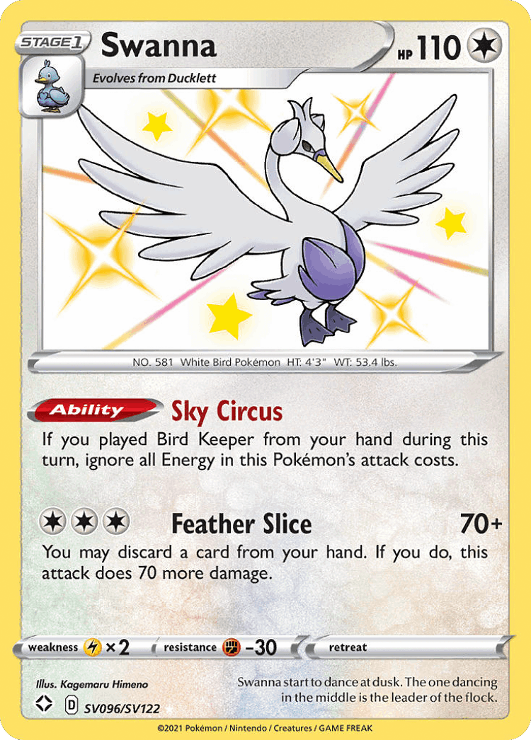 Swanna #96 from Shining Fates Shiny Vault - Rare Shiny - Illustrated by Kagemaru Himeno