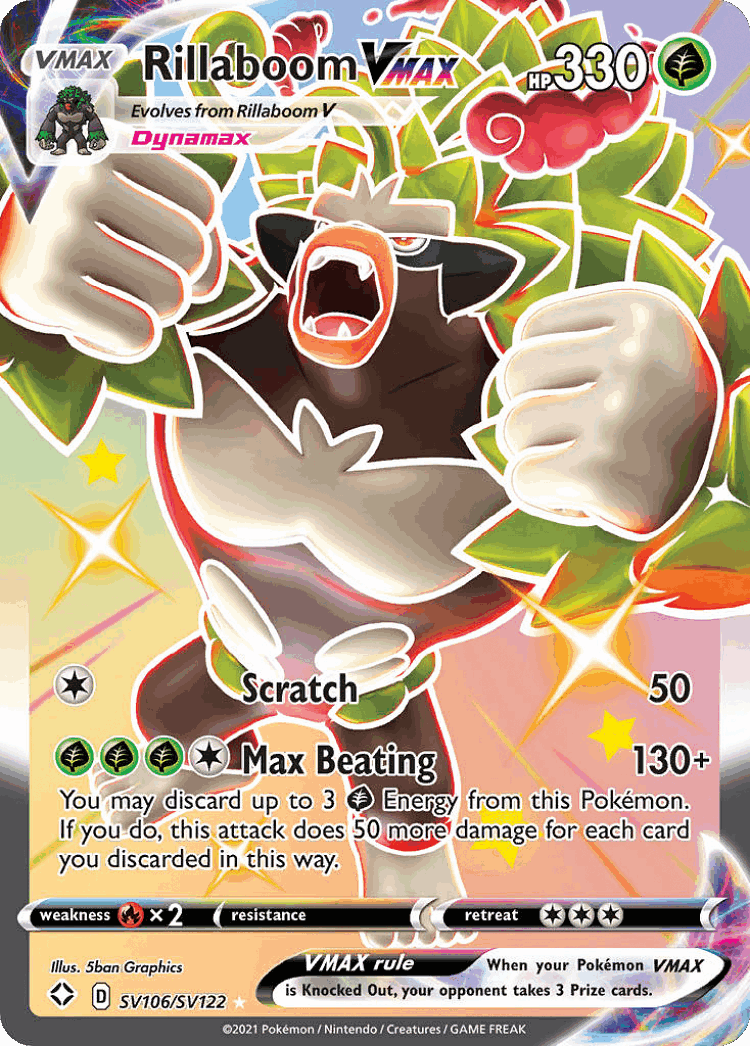 Rillaboom VMAX #106 from Shining Fates Shiny Vault - Rare Holo VMAX - Illustrated by 5ban Graphics