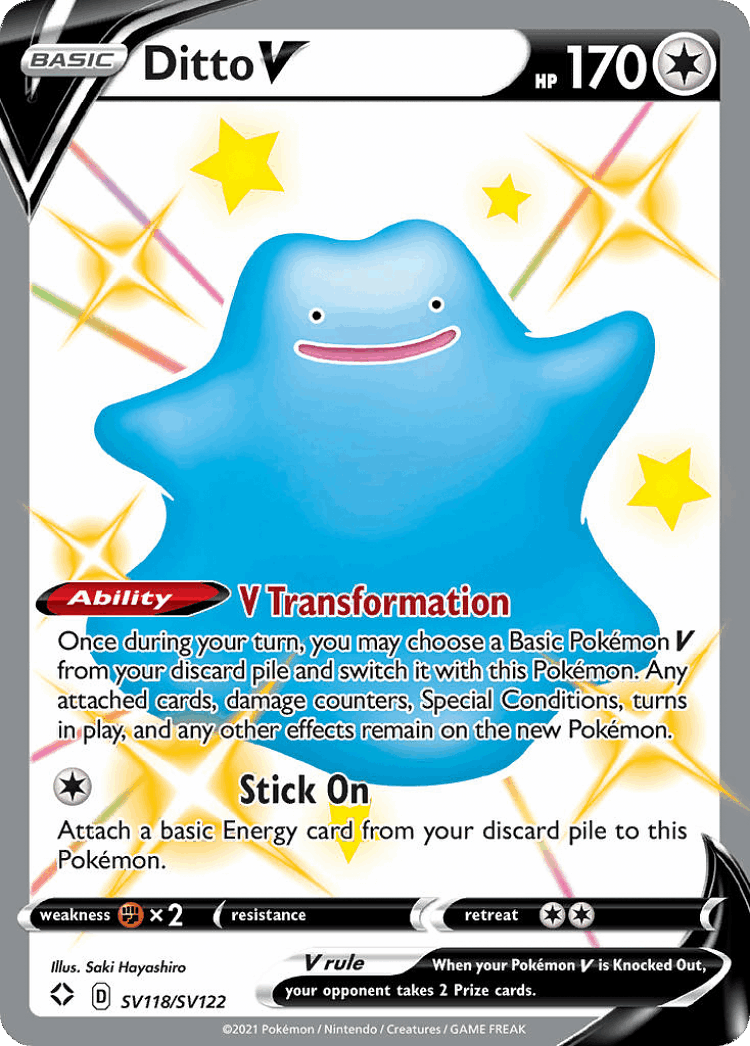 Ditto V #118 from Shining Fates Shiny Vault - Rare Holo V - Illustrated by Saki Hayashiro