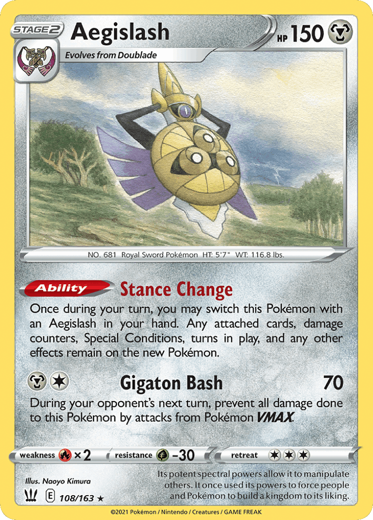Aegislash #108 from Battle Styles - Rare - Illustrated by Naoyo Kimura